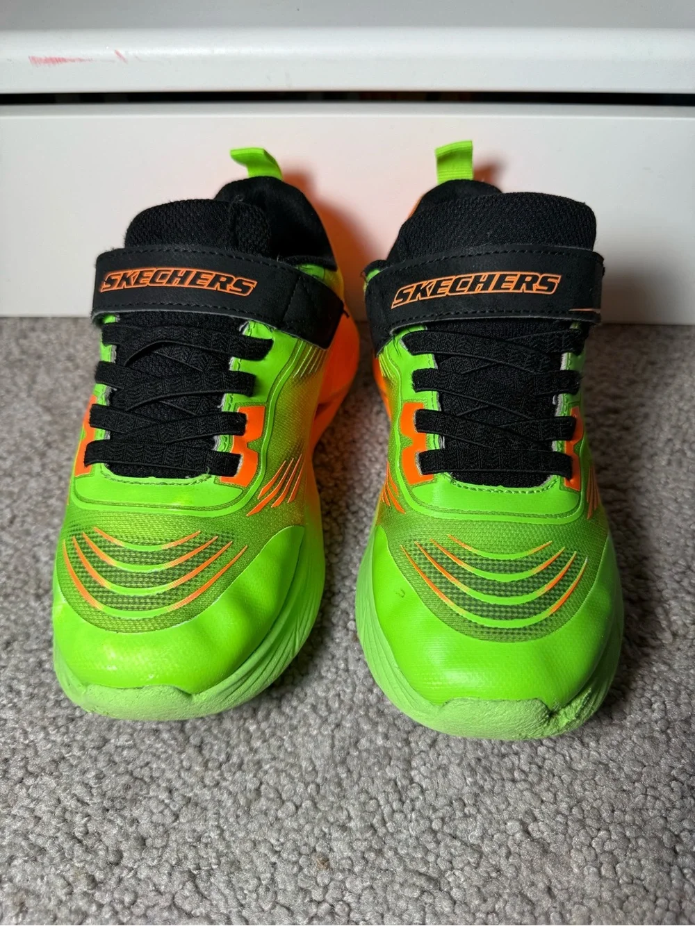 Skechers Kids Neon Green and Orange Light-Up Athletic Sneakers